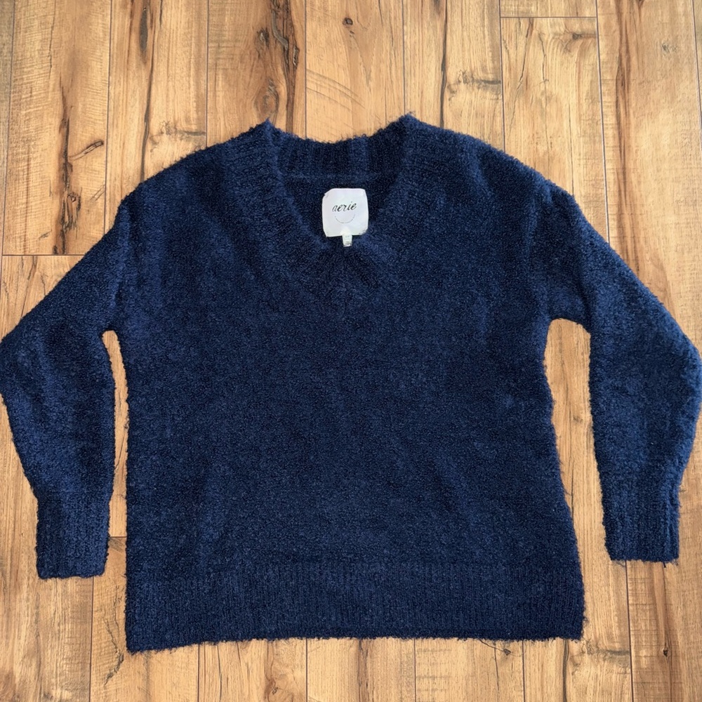 Dark blue aerie boucle fuzzy sweater